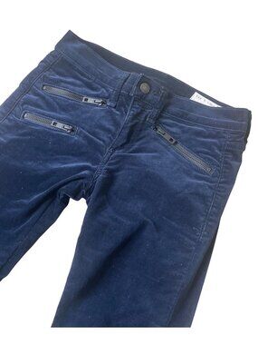 Rag & Bone Blue Velvet Skinny Pants 25 Low Rise Zipper Indie Sleaze Rocker Chic